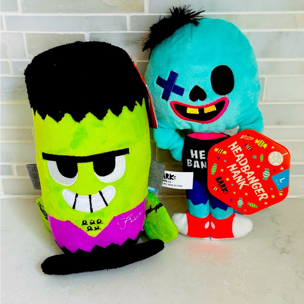 NEW Bark Box Dog Toys - Headbanger Hank  AND Frankie Two Bolts Halloween Large